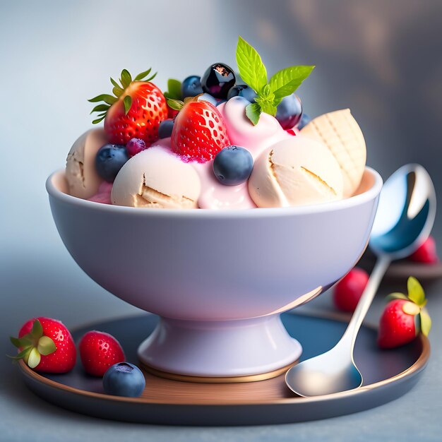 Gelato con frutti di bosco in una ciotola sul tavolo