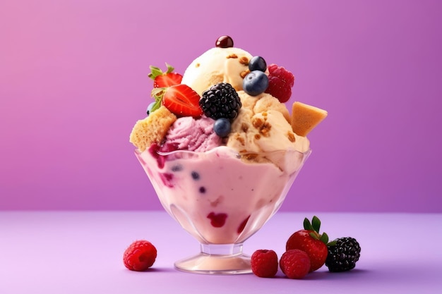gelato con frutti di miscela di coppa topping Cinematic Editorial Food Photography