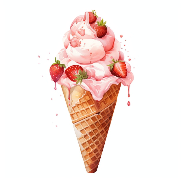 Gelato da viaggio con clipart di viaggio con illustrazione ad acquerello di fragole