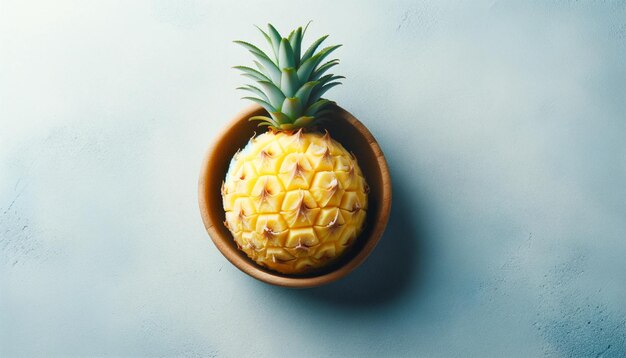 gelato di ananas posto su uno sfondo di cemento blu semplice