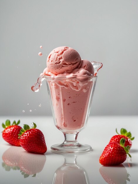 Gelato di fragole in una ciotola isolata su uno sfondo bianco