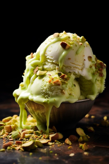 Gelato di pistacchi con noci Focalizzazione selettiva