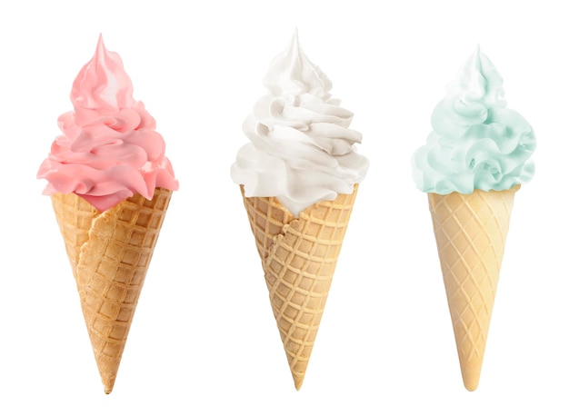 Gelato in diversi gusti isolato su bianco Servizio morbido