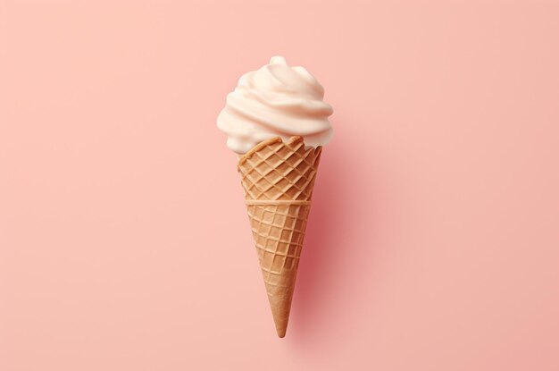 Gelato minimalista in un cono di cialda su sfondo rosa