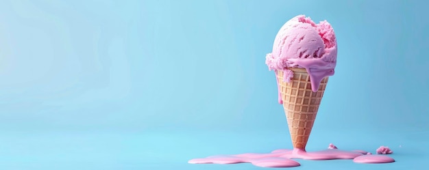gelato rosa che si scioglie su uno sfondo blu
