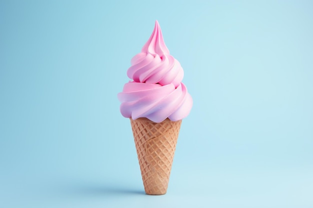 gelato rosa su cono su sfondo blu illustrazione 3d generativa ai