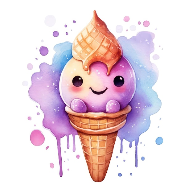 Gelato sveglio del fumetto di Clipart dell'acquerello