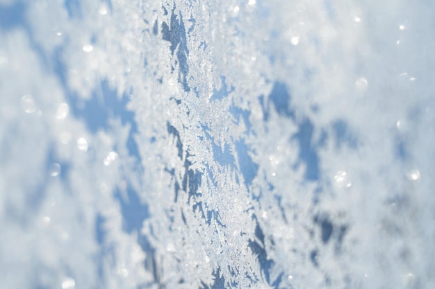 gelo di neve sotto forma di motivi naturali sulla finestra