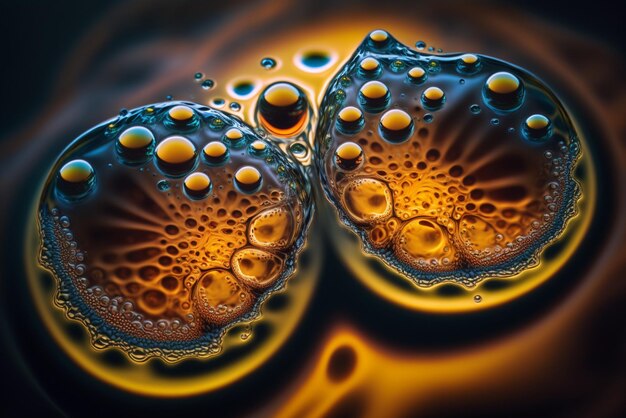 gemelli astratti gocce di olio in acqua da vicino