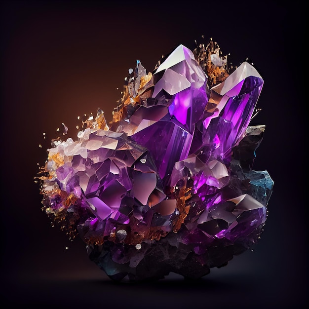 Gemma di ametista di cristallo viola isolata su sfondo nero