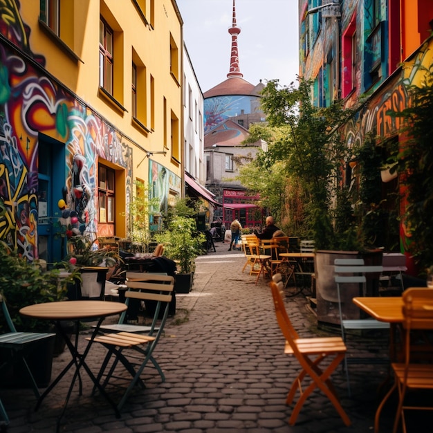 Gemma nascosta a Berlino Vicolo segreto con graffiti e caffè accogliente