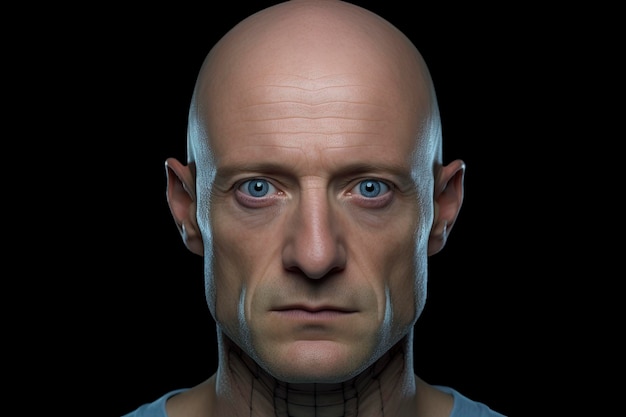 Genera un'immagine 8K di un androide simile a quello umano con un aspetto realistico assicurando che la parte posteriore
