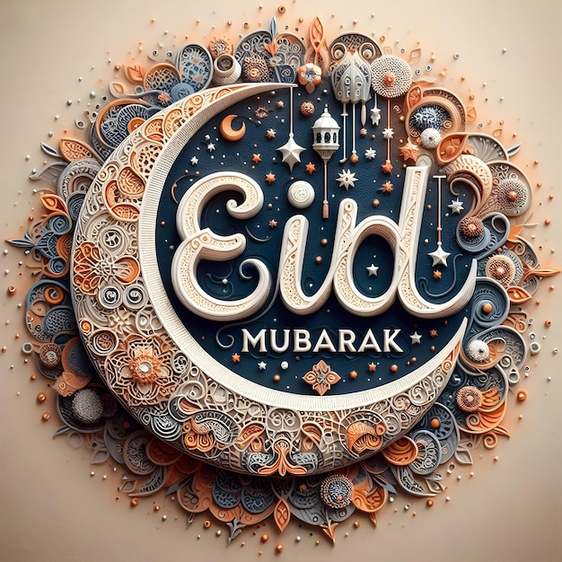 generare un'immagine di Eid Mubarak bella tipografia scritta con elementi islamici