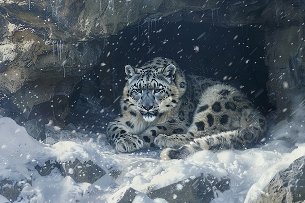 Generare una rappresentazione intrigante di un leopardo delle nevi generativo ai