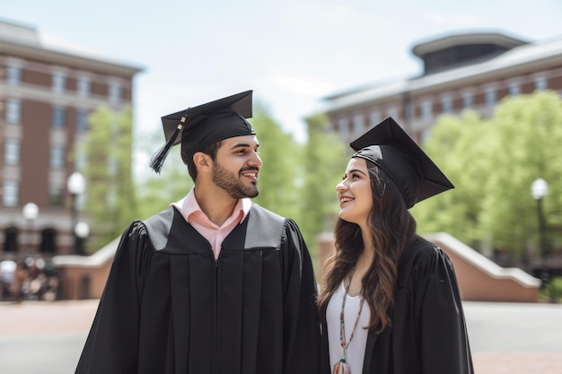 Generati giovani studenti laureati su sfondo universitario