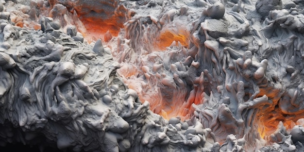 Generativa AI dettaglio close-up caldo bianco e grigio flusso di lava magma consistenza di sfondo vulcanico