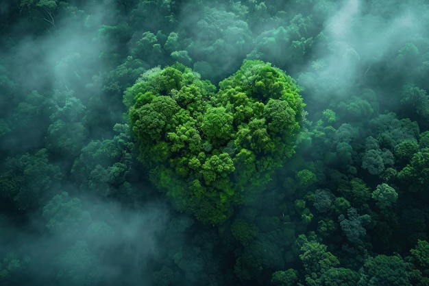 Generativa AI Foresta verde con forma di cuore bellissimo paesaggio con nuvole bianche ambiente amore concetto di pianetaxA