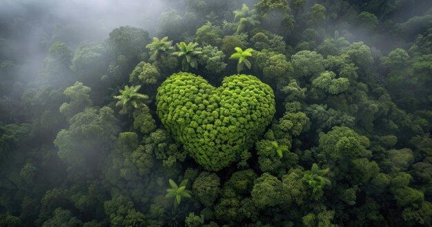 Generativa AI Foresta verde con forma di cuore bellissimo paesaggio con nuvole bianche ambiente amore pianeta concettoxA