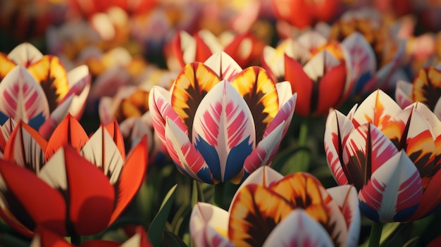 Generativa AI Geometrica tulipana fiorita disposta in modelli con colori alternati una delizia visiva
