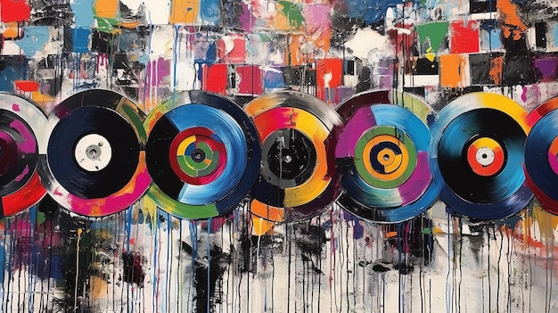 Generativa AI Grunge Vinyl Records pop art graffiti colori vibranti inchiostro fuso vernice street art