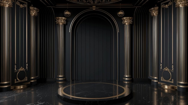 Generativa AI Luxury 3D con sfondo strutturato nero e dorato in stile art deco