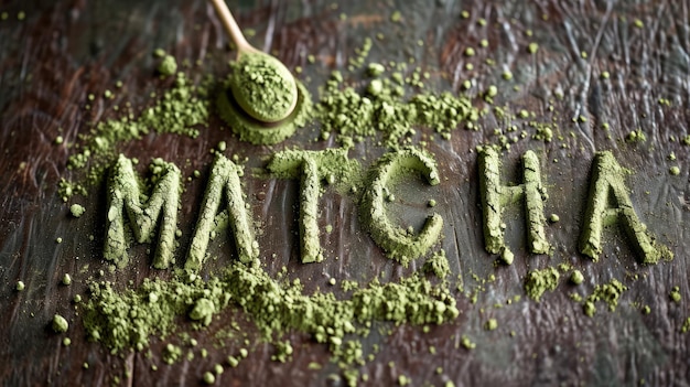 Generativa AI Matcha tè in polvere con la parola Matcha bevanda calda tradizionale giapponesex9xA