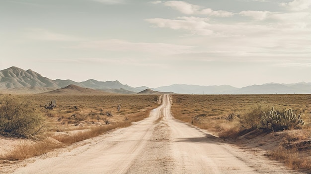 Generativa AI strada solitaria nel deserto estetica colori neutri silenziati piante di cactus