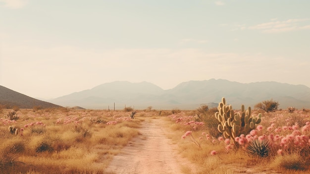 Generativa AI strada solitaria nel deserto estetica colori neutri silenziati piante di cactus