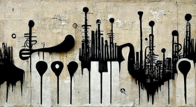 Generative AI Abstract Street art con sagome di chiavi e strumenti musicali