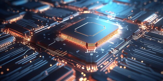 Generative AI Advanced Technology Concept Visualizzazione Circuit Board Processore CPU Microchip Start