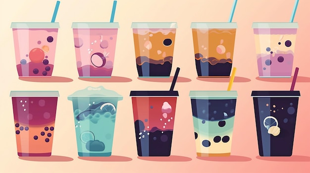 Generative AI Bubble Tea Cup Design Collection