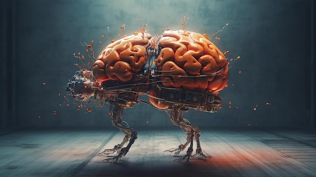 Generative AI cervello umano e concetto di intelligenza artificiale grande computer di elaborazione dei dati