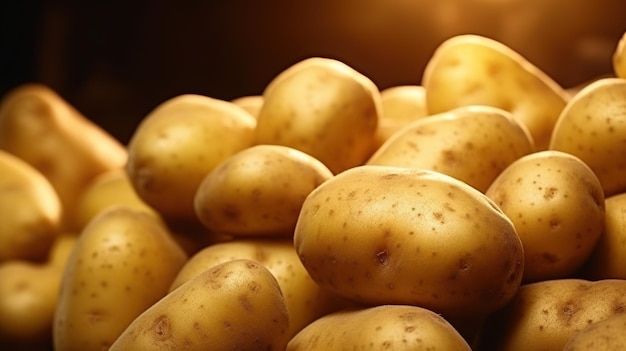 Generative AI Close up Fresh Organic Whole Potato background Mercato degli agricoltori verdura