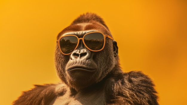 Generative AI Cool Gorilla Occhiali da sole alla moda su un paradiso pastello