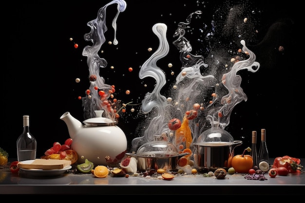 Generative AI Culinary Canvas Una rappresentazione astratta della cucina gourmet