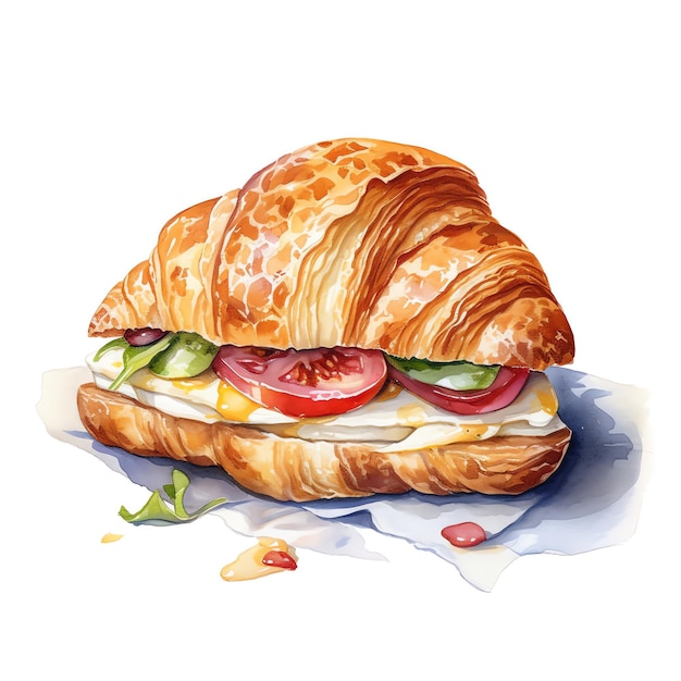 Generative AI Deliziosi croissant al prosciutto e formaggio su una tela bianca pura