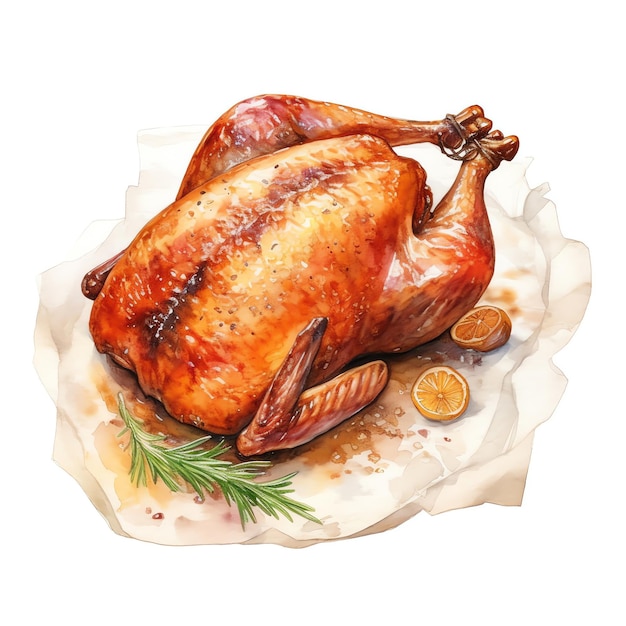 Generative AI Delizioso pollo arrosto Un delizioso capolavoro culinario in acquerello realistico