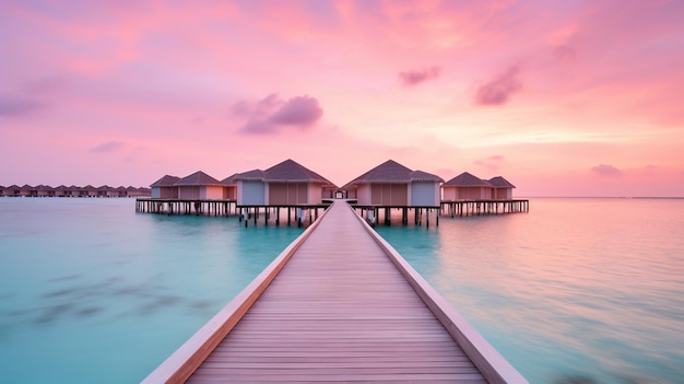 Generative AI Destinazione di viaggio alle Maldive Hotel resort sull'acqua bungalow Un luogo per i sogni