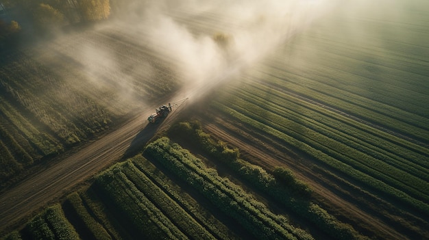 Generative AI Farm agricoltura irrigata o pesticidi spruzzare campi verdi Sistema di attrezzature per l'irrigazione