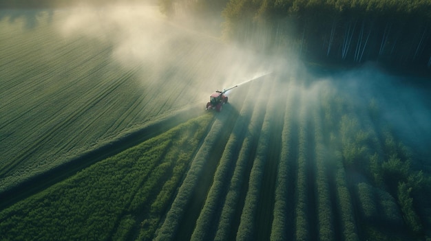 Generative AI Farm agricoltura irrigata o pesticidi spruzzare campi verdi Sistema di attrezzature per l'irrigazione