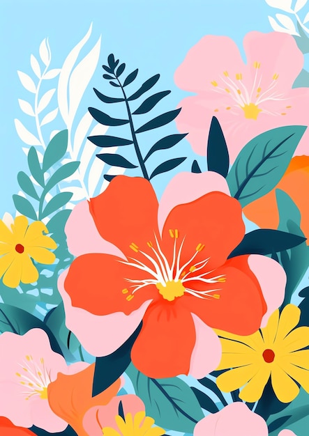 Generative AI Floral Fusion Un collage vibrante e contemporaneo di moderni fiori astratti