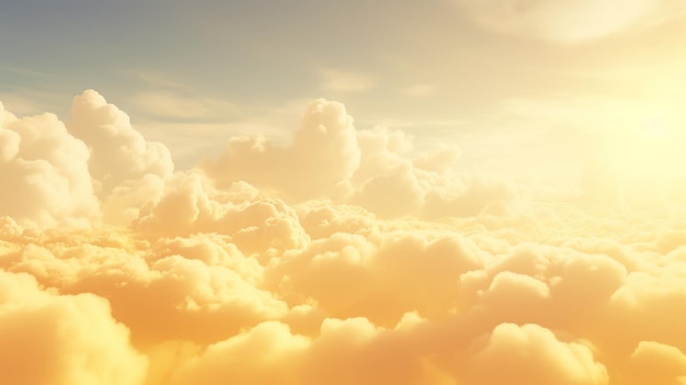 Generative AI Giallo chiaro fantastiche nuvole 3d sul pavimento cielo e paesaggio Colori delicati