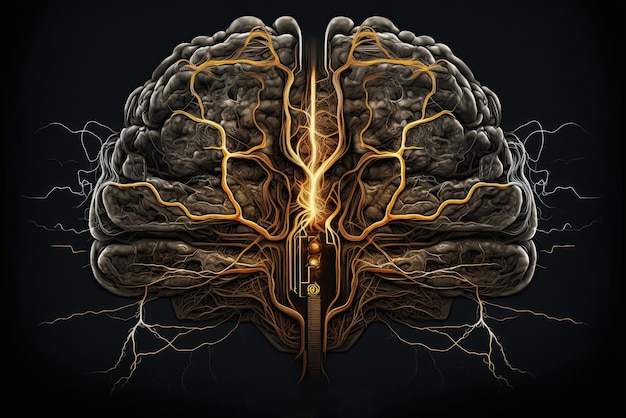Generative AI Illustration Visualizzazione della tomografia computerizzata MRI del cervello ed elettrica