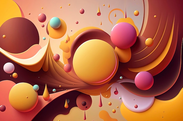 Generative AI ilustracion Cerchi fluidi liquidi astratti sfondo color pastello con spazio per la copia Design a forma di sfera 3D color pastello