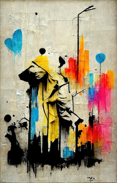 Generative AI Ink black street graffiti art su uno sfondo vintage di carta ruvida ispirato a Banksy