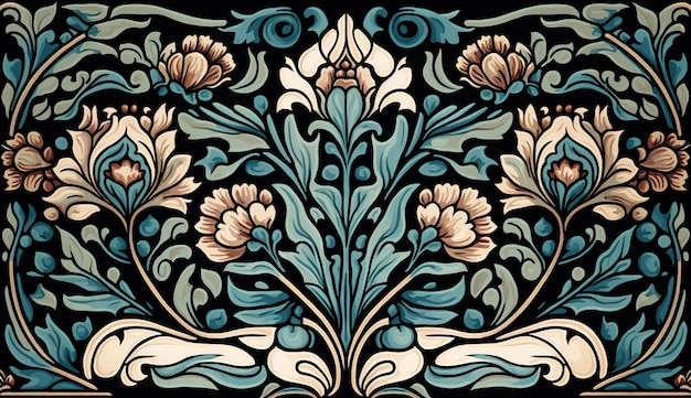 Generative AI Motivo floreale colorato William Morris ha ispirato piante e fiori naturali