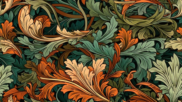 Generative AI Motivo floreale colorato William Morris ha ispirato piante e fiori naturali