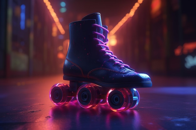 Generative AI Roller skate in discoteca in stile cyberpunk nostalgico anni '80 anni '90 Luci notturne al neon vibranti