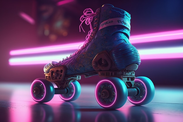 Generative AI Roller skate in discoteca in stile cyberpunk nostalgico anni '80 anni '90 Luci notturne al neon vibranti