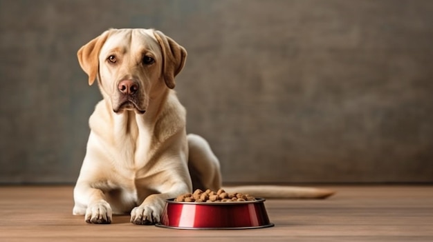 Generative AI Simpatico Labrador che mangia cibo secco dalla ciotola